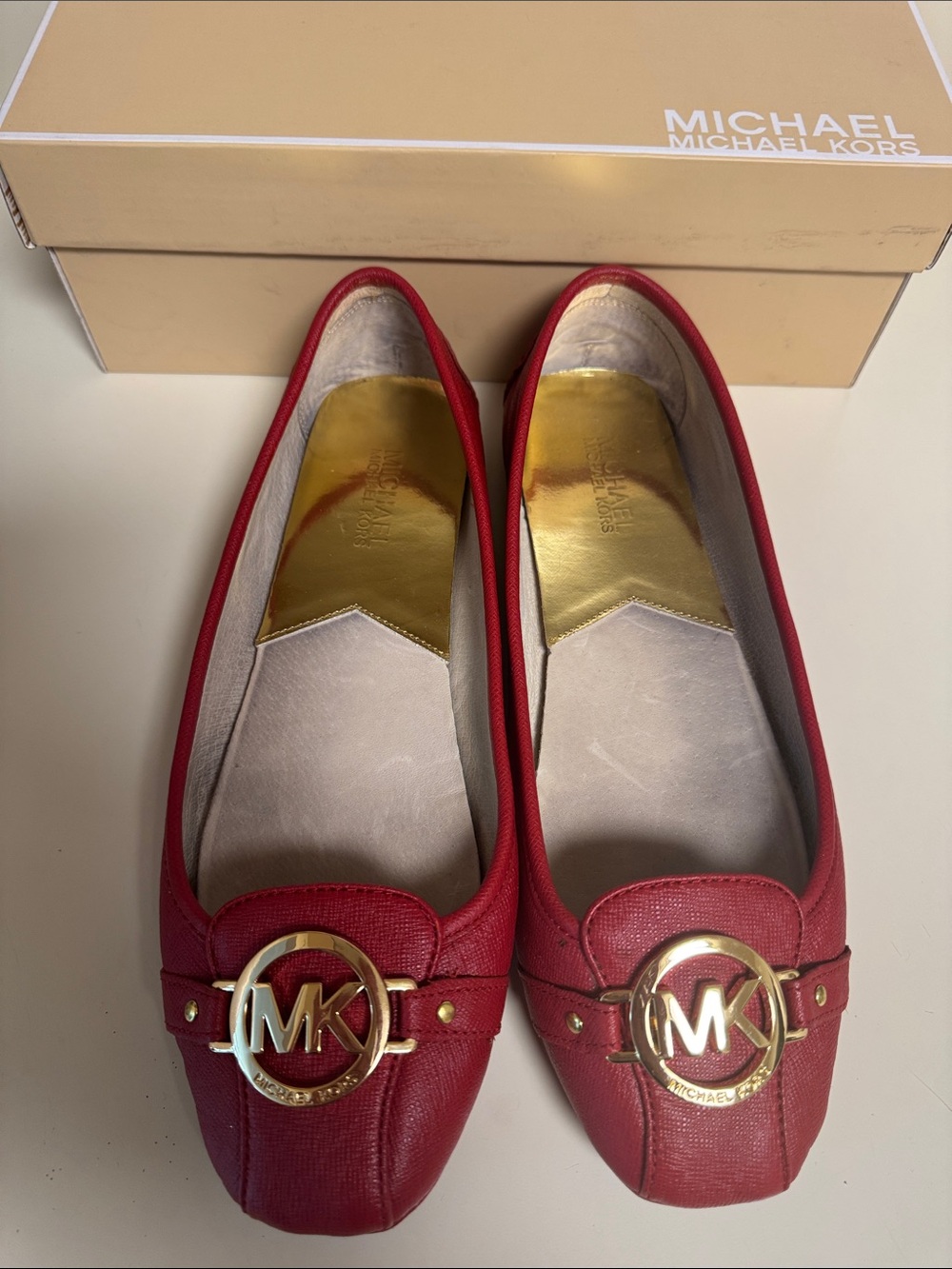 Michael Kors Red MK Logo Leather Ballet Flats